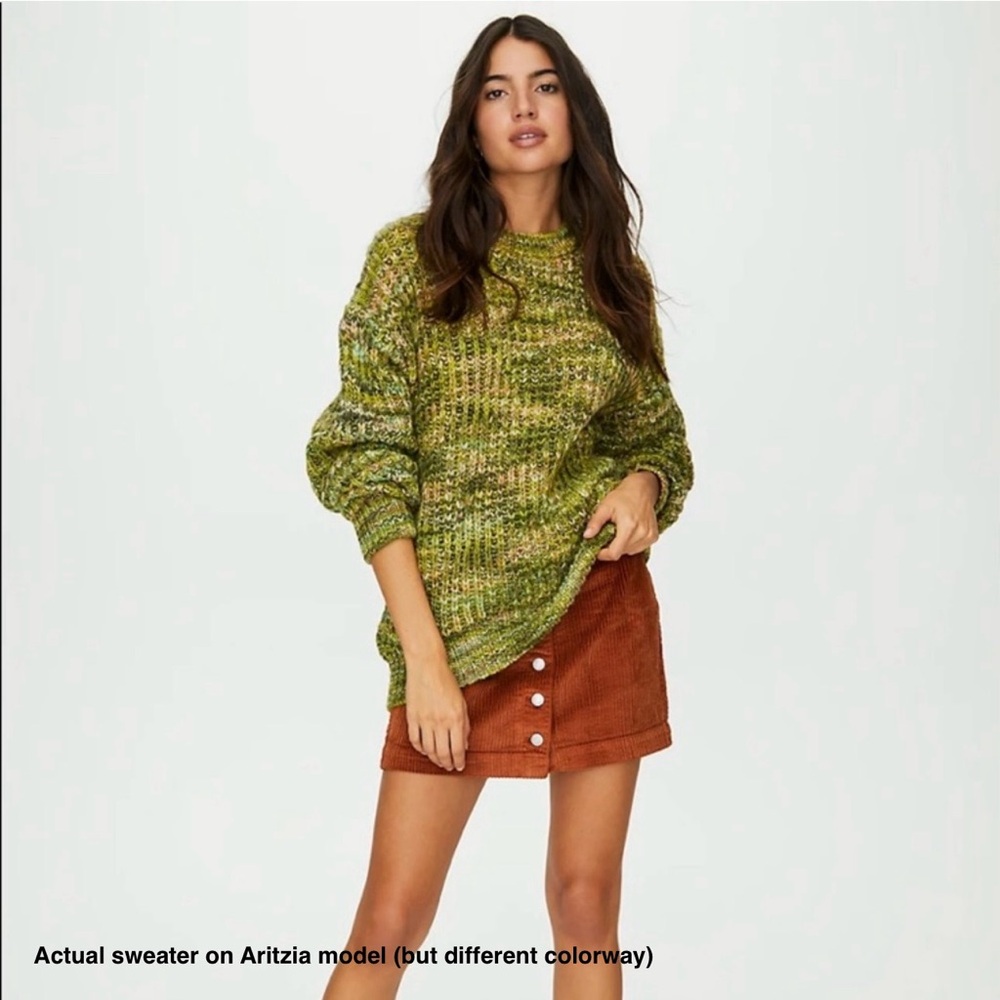 ARITZIA | WILFRED FREE RETROGRADE MULTI COLOR RAINBOW YARN GRANDPA KNIT SWEATER - Picture 14 of 14